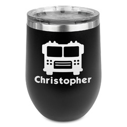 Firetrucks Stemless Stainless Steel Wine Tumbler - Black - Double Sided (Personalized)