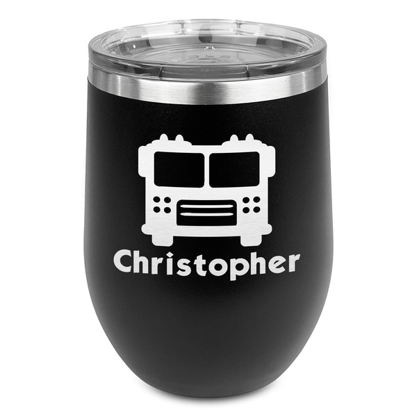Custom Firetrucks Stemless Stainless Steel Wine Tumbler - Black - Double Sided (Personalized)