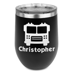 Firetrucks Stemless Stainless Steel Wine Tumbler - Black - Single Sided (Personalized)