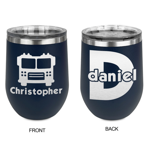 Firetrucks Stainless Wine Tumblers - Navy - Double Sided - Approval