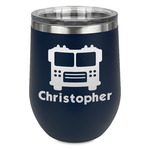 Firetrucks Stemless Stainless Steel Wine Tumbler - Navy - Single Sided (Personalized)