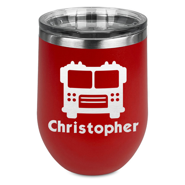 Custom Firetrucks Stemless Stainless Steel Wine Tumbler - Red - Single Sided (Personalized)