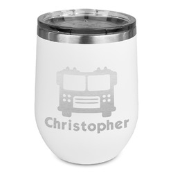 Firetrucks Stemless Stainless Steel Wine Tumbler - White - Single Sided (Personalized)