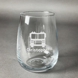 Firetrucks Stemless Wine Glass (Single) (Personalized)