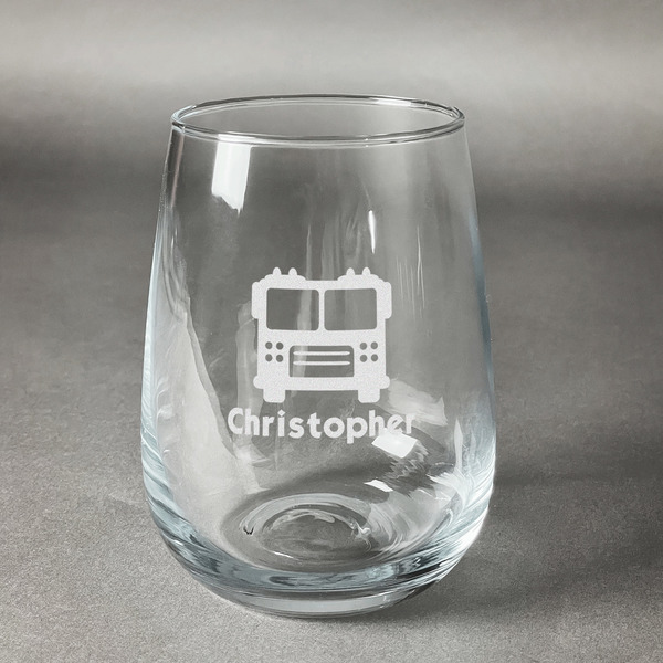 Custom Firetrucks Stemless Wine Glass (Single) (Personalized)