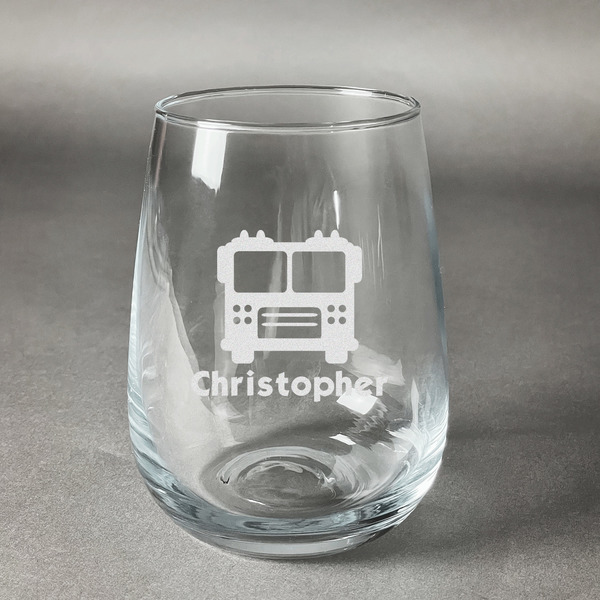 Custom Firetrucks Stemless Wine Glass - Engraved (Personalized)