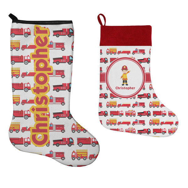 Firetrucks Stockings - Side by Side compare