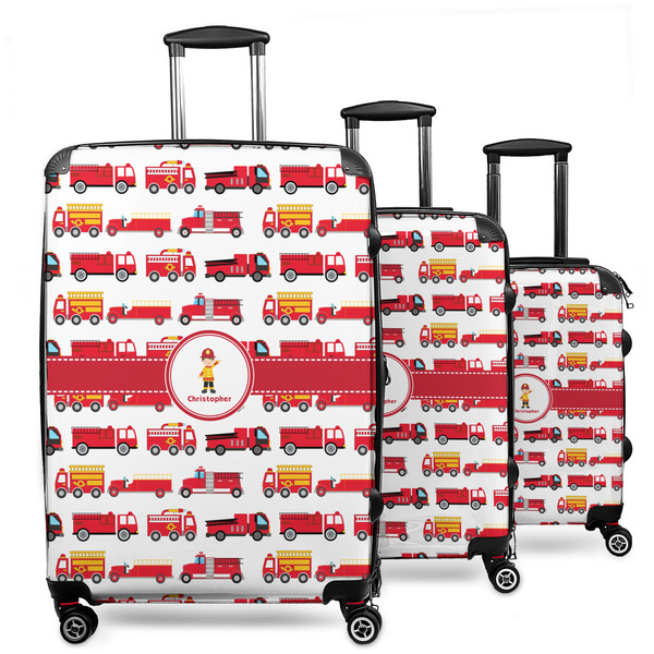 Custom Firetrucks 3 Piece Luggage Set - 20" Carry On, 24" Medium Checked, 28" Large Checked (Personalized)
