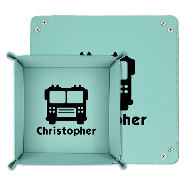 Firetrucks Teal Faux Leather Valet Trays - PARENT MAIN