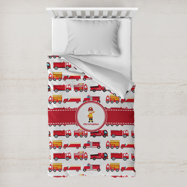 Custom Firetrucks Toddler Duvet Cover w/ Name or Text