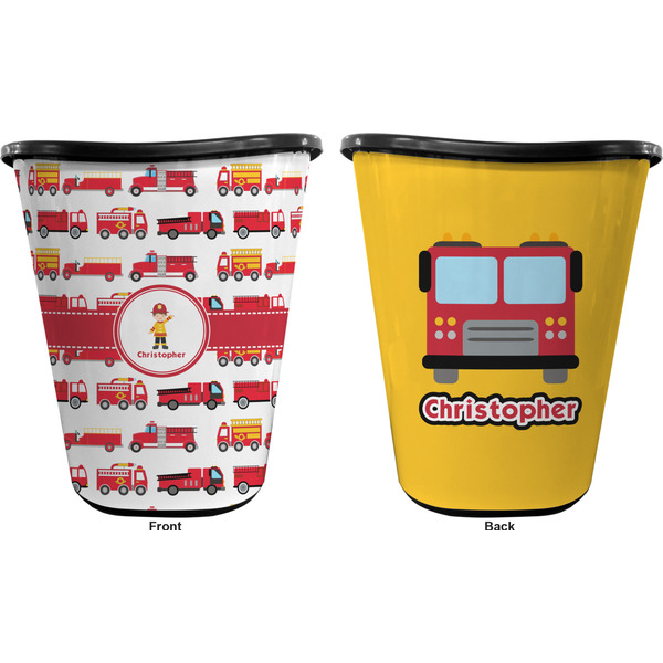 Firetrucks Trash Can Black - Front and Back - Apvl