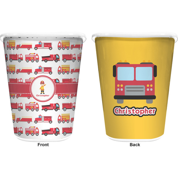 Firetrucks Trash Can White - Front and Back - Apvl
