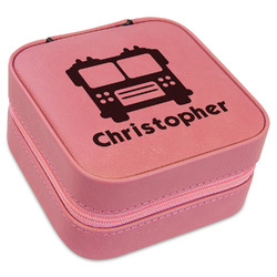 Firetrucks Travel Jewelry Boxes - Pink Leather (Personalized)