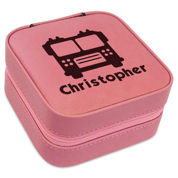 Custom Firetrucks Travel Jewelry Boxes - Pink Leather (Personalized)