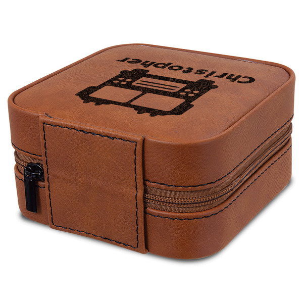 Firetrucks Travel Jewelry Boxes - Leatherette - Rawhide - View from Rear