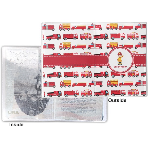 Firetrucks Vinyl Passport Holder - Flat Front and Back