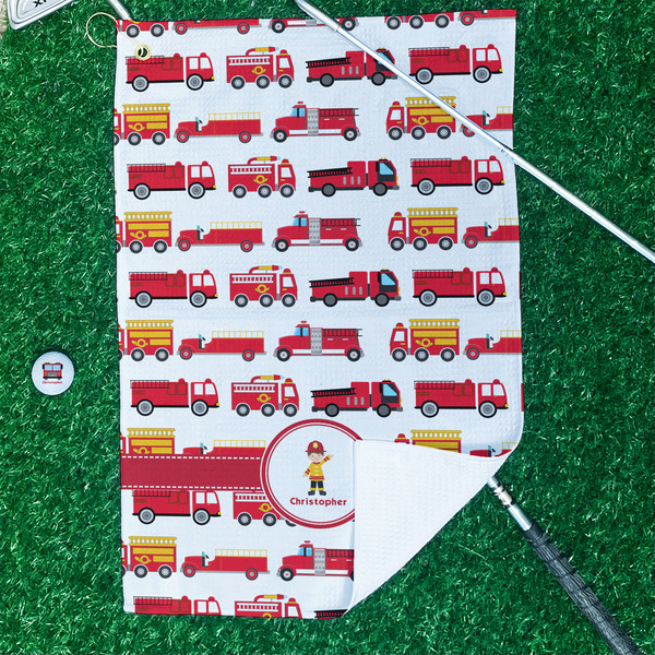 Firetrucks Waffle Weave Golf Towel - In Context