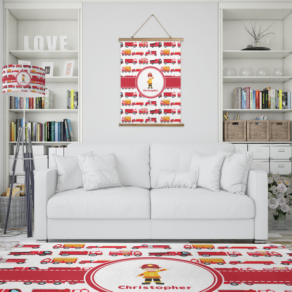 Firetrucks Wall Hanging Tapestry - Portrait - IN CONTEXT