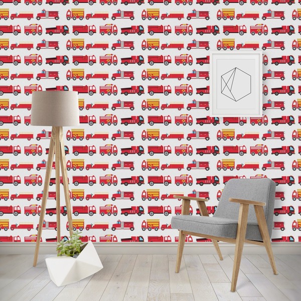 Custom Firetrucks Wallpaper & Surface Covering (Water Activated - Removable)