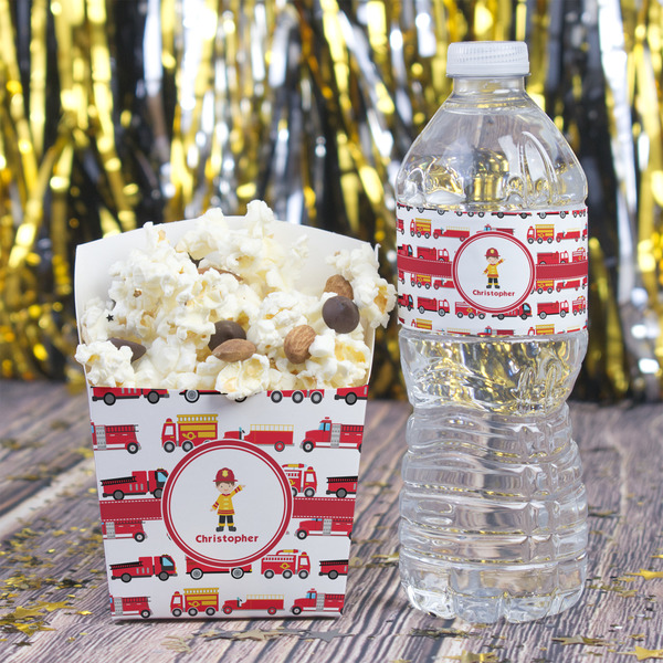 Firetrucks Water Bottle Label - w/ Favor Box
