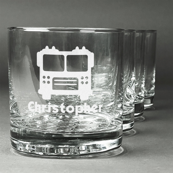 Custom Firetrucks Whiskey Glasses (Set of 4) (Personalized)
