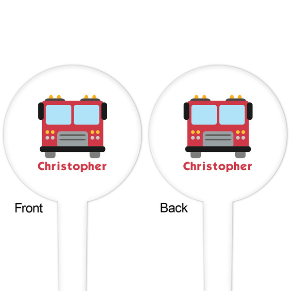 Firetrucks White Plastic 4" Food Pick - Round - Double Sided - Front & Back