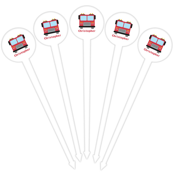 Firetrucks White Plastic 4" Food Pick - Round - Fan View