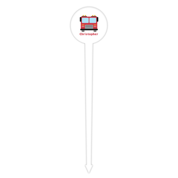 Firetrucks White Plastic 4" Food Pick - Round - Single Pick