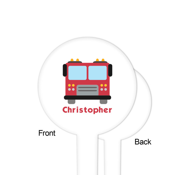 Firetrucks White Plastic 4" Food Pick - Round - Single Sided - Front & Back