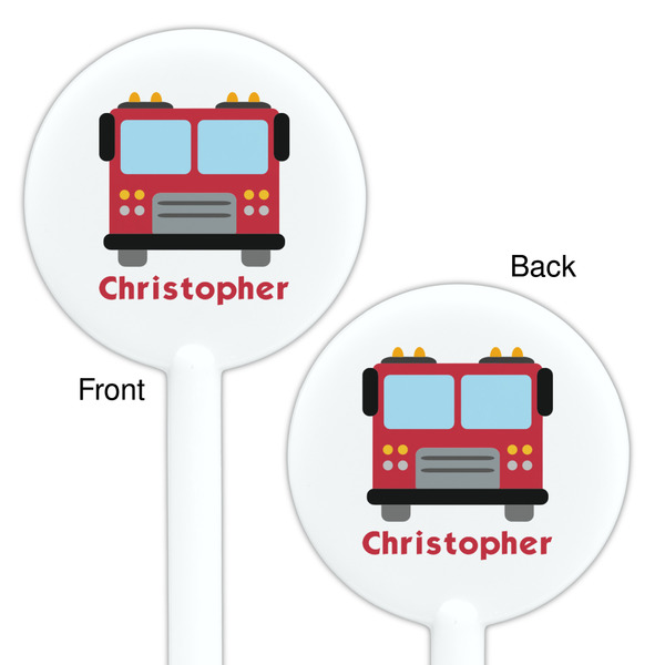Firetrucks White Plastic 5.5" Stir Stick - Double Sided - Round - Front & Back