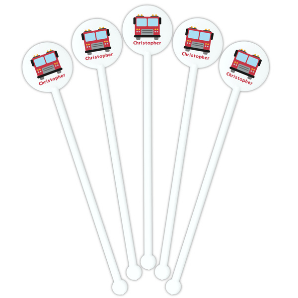 Firetrucks White Plastic 5.5" Stir Stick - Fan View