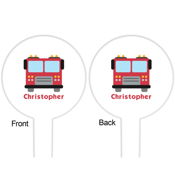 Firetrucks White Plastic 6" Food Pick - Round - Double Sided - Front & Back