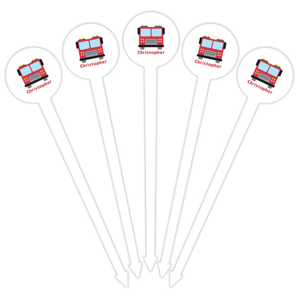 Firetrucks White Plastic 6" Food Pick - Round - Fan View