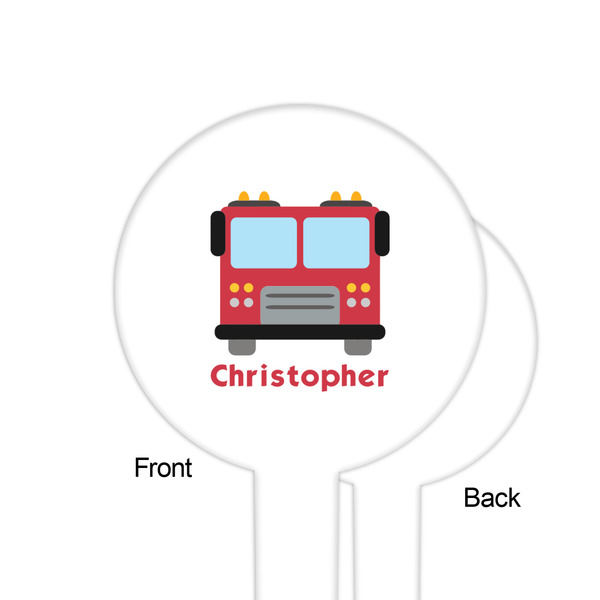 Firetrucks White Plastic 6" Food Pick - Round - Single Sided - Front & Back