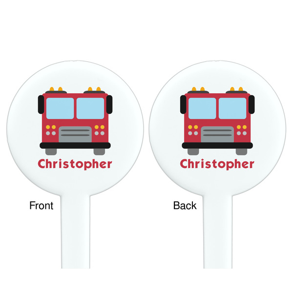 Firetrucks White Plastic 7" Stir Stick - Double Sided - Round - Front & Back