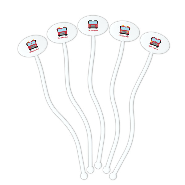Firetrucks White Plastic 7" Stir Stick - Oval - Fan