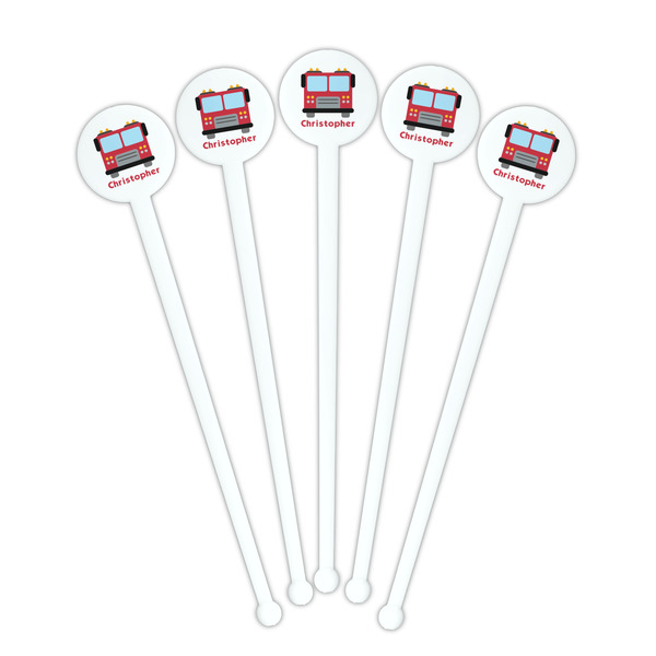 Firetrucks White Plastic 7" Stir Stick - Round - Fan View