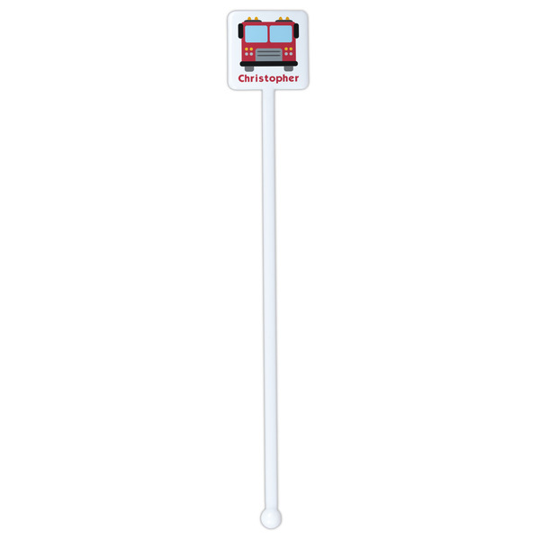 Firetrucks White Plastic Stir Stick - Single Sided - Square - Single Stick