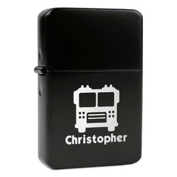 Firetrucks Windproof Lighter - Black - Double Sided & Lid Engraved (Personalized)