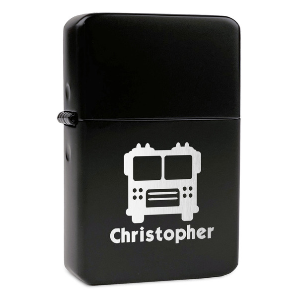 Custom Firetrucks Windproof Lighter - Black - Single Sided & Lid Engraved (Personalized)
