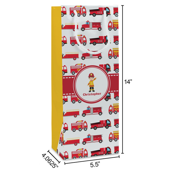 Firetrucks Wine Gift Bag - Dimensions
