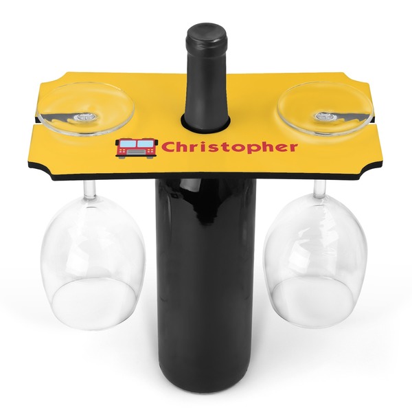 Custom Firetrucks Wine Bottle & Glass Holder (Personalized)