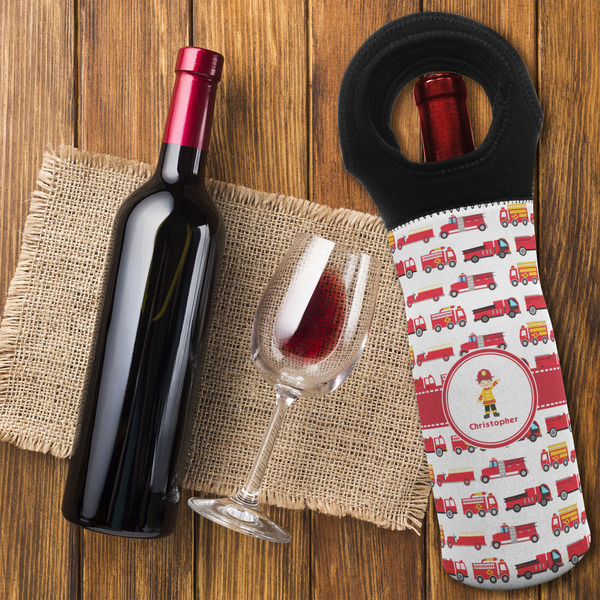 Firetrucks Wine Tote Bag - FLATLAY