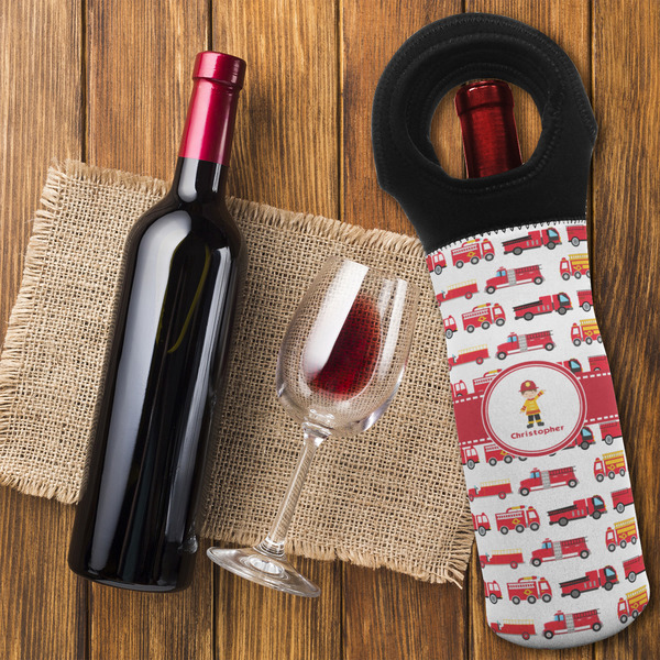 Firetrucks Wine Tote Bag - FLATLAY