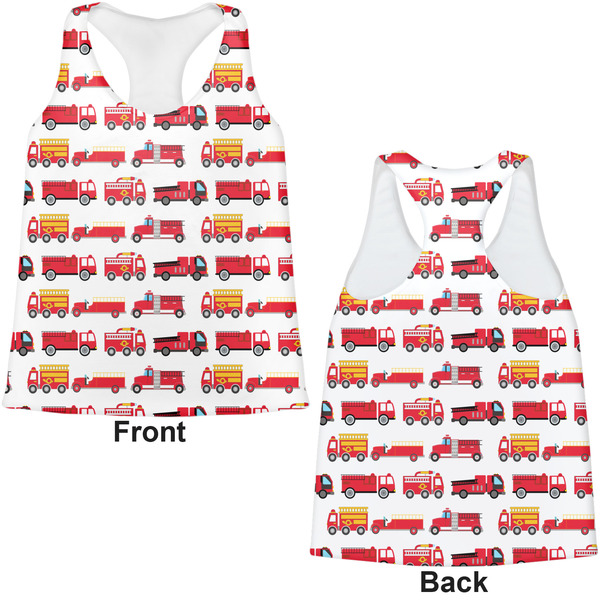 Firetrucks Womens Racerback Tank Tops - Medium - Front and Back