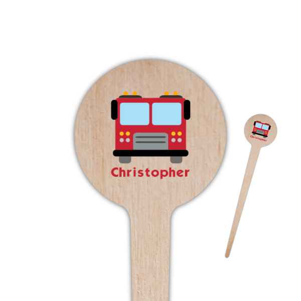 Custom Firetrucks 4" Round Wooden Food Picks - Double Sided (Personalized)