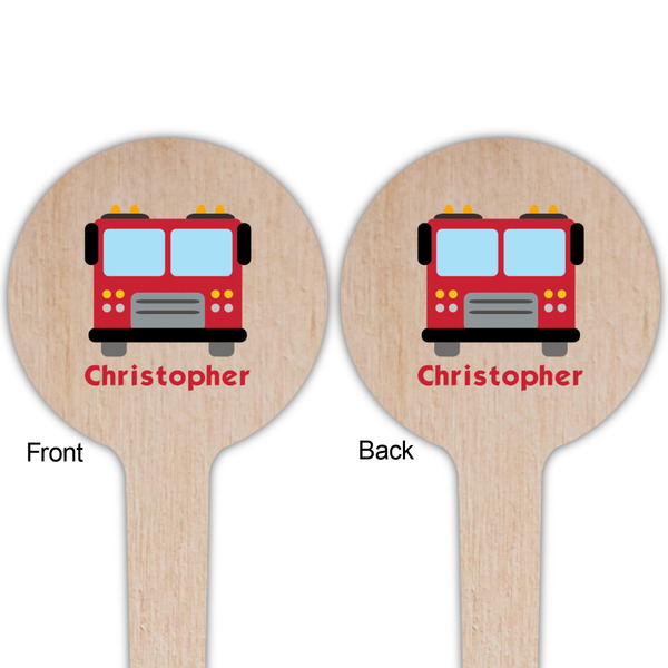 Firetrucks Wooden 4" Food Pick - Round - Double Sided - Front & Back