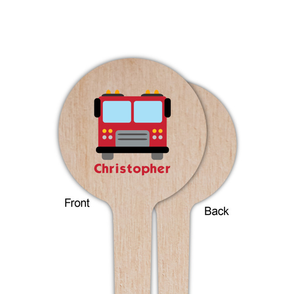 Firetrucks Wooden 4" Food Pick - Round - Single Sided - Front & Back