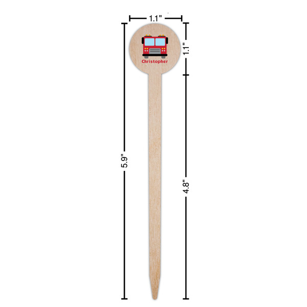 Firetrucks Wooden 6" Food Pick - Round - Dimensions