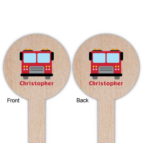 Firetrucks Wooden 6" Food Pick - Round - Double Sided - Front & Back